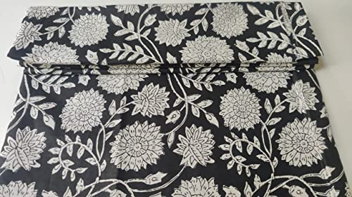 Image of Floral Printed Cotton Fabric Cloth Hand Block Print Fabric Women Material Running Jaipuri Hand Block Printed Women Dress Material Kurtis Natural 44 inch Inches Width 2.5 Meter (Pattern 7)