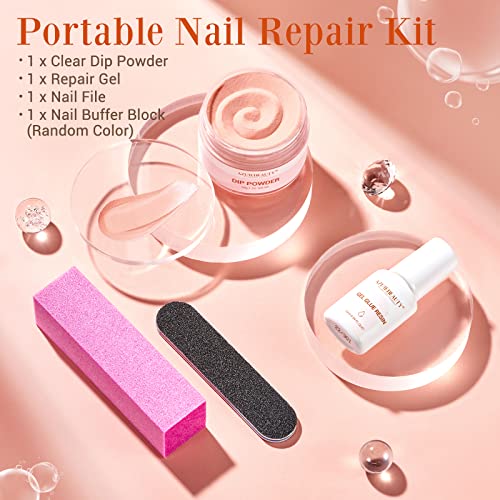 Nail Repair Kit For Broken Cracked Split Weak Nails, Ideal Solution Emergency Easy Quick Fix Jelly Nude Transparent Dip Powder Color 28G 1 Oz Quick-Drying Repair Glue 10Ml With Nail File & Nail Buffer By Azurebeauty #TOP6