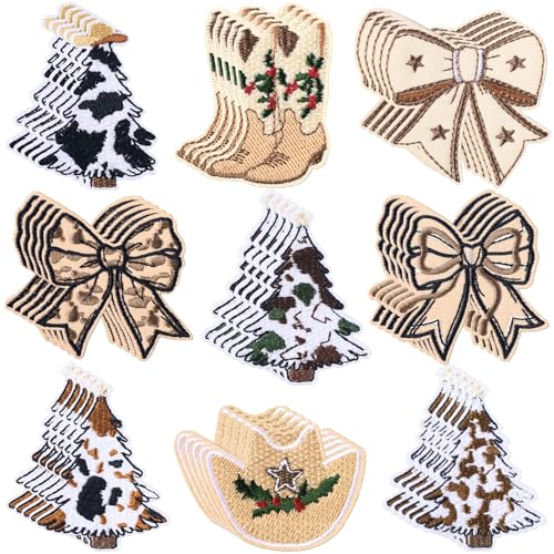Lyrow 45 Pcs Christmas Patches Western Cowboy Cute Iron on Patches Bulk