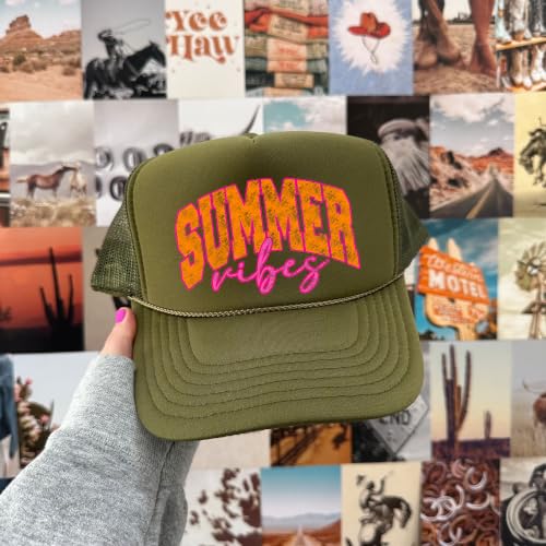 Image of Summer Vibes Graphic Adjustable Cap Women and Teens Classic 5 Panel Mesh Snap Back Trucker Hat