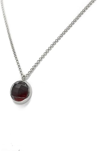 Miniatura 4 de Garnet Necklace - 925 Sterling Silver Pendant with Bezel Set 16mm Faceted Round Gemstone on Long Chain - Elegant Birthstone Jewelry