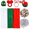 XNHIU Lot de 750 cure-pipes de Noël – 150 pièces – Rouge, vert, blanc – En chenille – 300 pièces – Yeux mobiles – 300 pompons – Pour loisirs créatifs (rouge, vert, blanc)