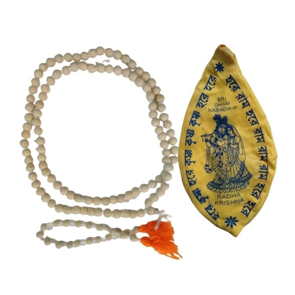 Aashita Creations Tulsi Japa Mala (108+1Bead) Granthi Mala with Hare Krishna Printed Gomukh Bag