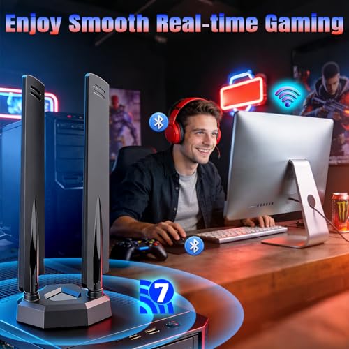 Image of Eightwood WiFi 7 Antenna Tri-Band 6GHz 5GHz 2.4GHz RP-SMA Antenna with Magnetic Base for PC Desktop Computer Gaming Motherboard PCIe Bluetooth Card WiFi 7 Router