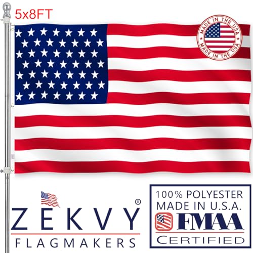 American US Flag 5x8 Outdoor Made in USA - Double Sided Heavy Duty Vivid Color United States Flag Banners with 2 Brass Grommet