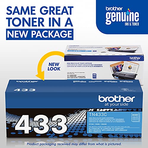 Brother Genuine High Yield Toner Cartridge, Tn433C, Replacement Cyan Toner, Page Yield Up To 4,000 Pages, Amazon Dash Replenishment Cartridge, Tn433 #TOP2
