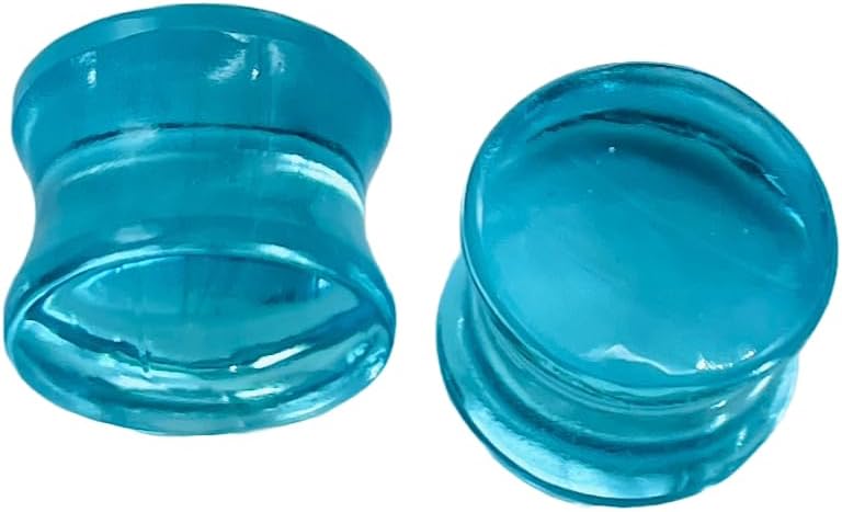 Handmade Blue Topaz Stone Double Flared Ear Plugs | Stone Gauges for Stretched Ears | Hand Carved Body Piercing Jewelry | Pair of Polished Plugs