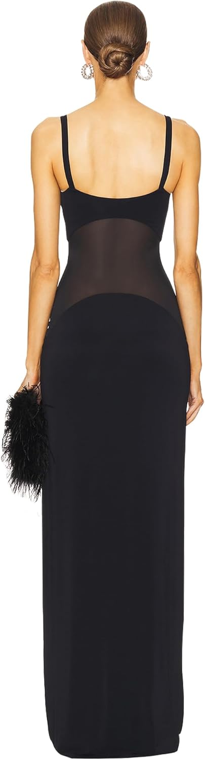 Azhong Women's Mesh Patchwork Sleeveless Scoop Neck Backless Maxi Dress Elegant Bodycon Strap Evening Gown Cocktail Dress - Image 2