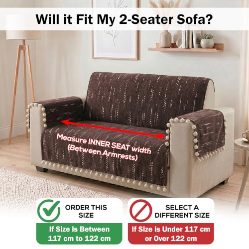 Image of Story@Home Chenille Sofa Cover 2 Seater with Back Covers (152x122Cm) & Arm Rest Covers | Anti Slip Sofa Mat for 1 /2 /3 Seater & L Shape Sofa Cover - Mocha & Ivory