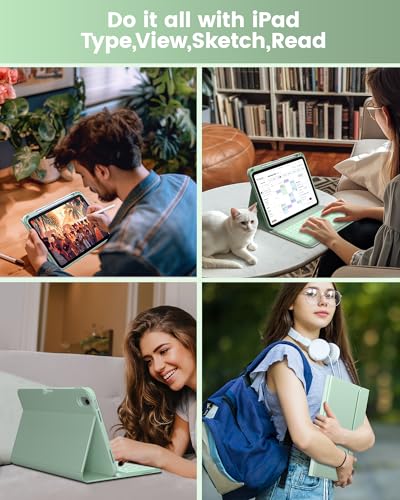 Image of typecase Folio Keyboard Case for iPad 10th Gen 10.9 inch (2022) and iPad 11th (A16, 2025), Magnetic Wireless Detachable Keyboard, 7-Color Backlight, Thin & Light, Pencil Holder - Sage Green