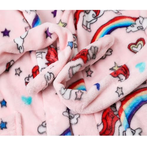 Image of Boys Girls Bathrobes,Toddler Boy Girl Robes,Children's Plush Soft Coral Fleece Hooded Pajamas Sleepwear for Kids