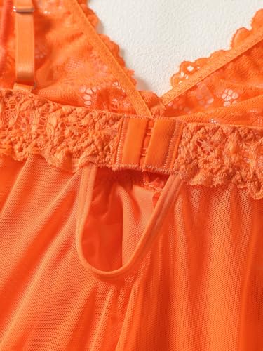Image of Foxiny Sexy Ruffle Sheer Mesh Lace Wireless Babydoll Lingerie Dress with Thong 2 Piece