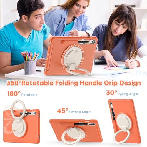 Coque Samsung Galaxy Tab S9 orange antichoc avec support rotatif