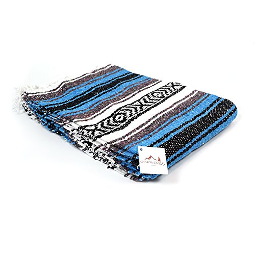 Open Road Goods Bright Blue Mexican Blanket - Authentic Serape Falsa Blanket | Handmade Mexican Throw Blanket | Handwoven Xl Blanket From Mexico #TOP2