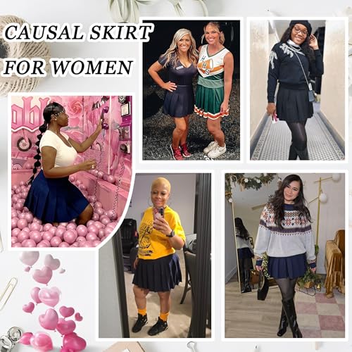 Image of Girstunm Women's Pleated Skirt Mini Skater Basic Skirts High Waist School Girls Uniform Short Cheerleader Skirt