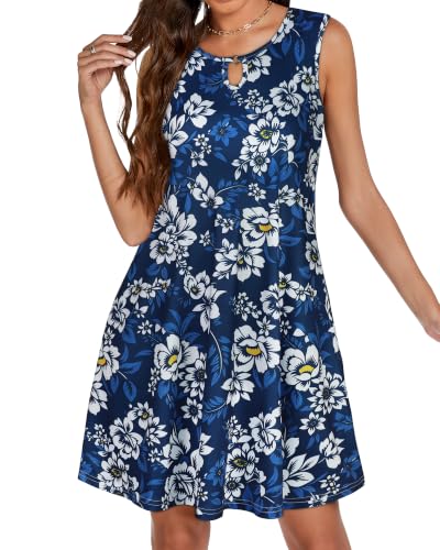 Image of Summer Dresses for Women 2026 Casual Sleeveless Sundress Floral Loose Fit Beach Cover Up with Pocket