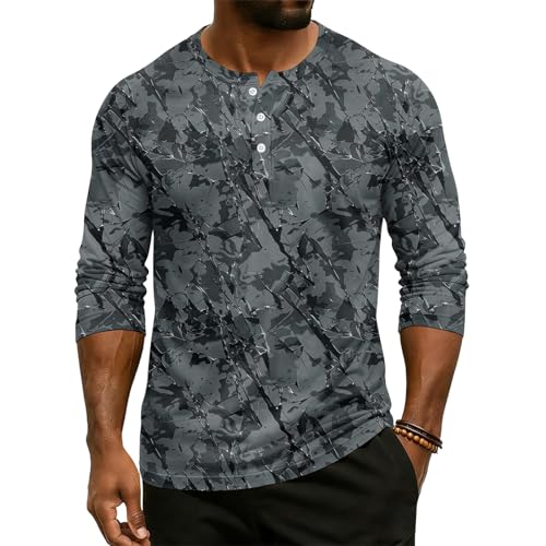 Mens Comfortable 3/4 Sleeve Henley Shirts Fashion Crew Neck Blouses 3 Button Casual Loose Printed Pullover Tops