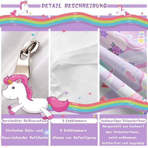 Parure de lit licorne 220x240 rose avec housse de couette - 7