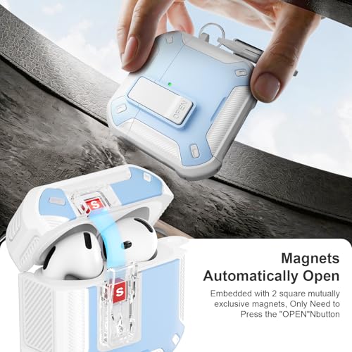 Image of for AirPods 4 Case with Magnetic Secure Lock Clip and Phone Stand, Compatible with Magsafe Charging, with Carabiner&Cleaner kit for Apple iPod 4th Generation Cover(2024) Men Women (Light Blue)