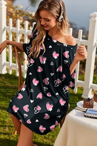 Image of Ekouaer Plus Size Nightgowns for Women Oversized Sleep Shirt Short Sleeve Nightshirt T-Shirt Dress Sleepwear S-5XL