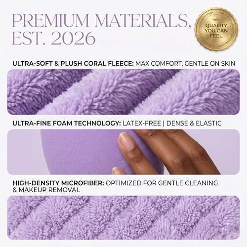 Image of 20pc Essential Makeup Sponge Kit Set - Soft-Touch Makeup Sponges for Cream & Liquid - Aesthetic Bow Spa Set & Wristbands - Under-Eye Precision Puffs & Blender Cleaner - Complete Beauty Organizer Kit for Girls & Women (Lavender Edition)