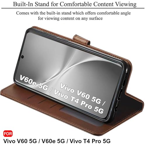 Image of TheGiftKart Flip Back Cover Case for Vivo V60 5G / V60e 5G / Vivo T4 Pro 5G | Dual-Color Leather Finish | Inbuilt Stand & Pockets | Wallet Style Flip Back Case Cover (Faux Leather, Brown & Coffee)