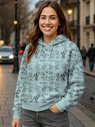 Image of Bewakoof Official Disney Merchandise Mickey Mouse Women's AOP Oversized Fit Full Sleeve Hooded Cotton Blend Hoodies