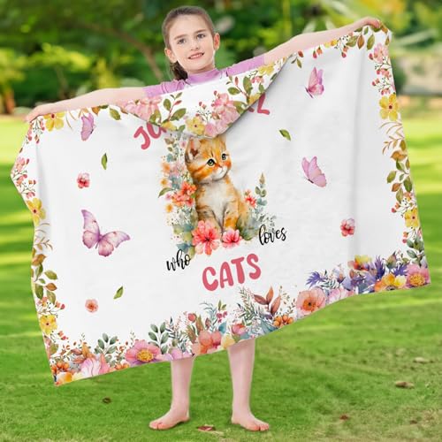 Image of Cat Hooded Bath Towels for Girls,Soft Cotton Swimming Shower Beach Blanket (Cat)