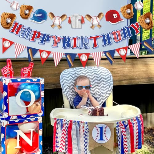 Image of Pre-Strung Baseball Party Decorations with Concessions and Game Day Banners, Happy Birthday Baseball Party Supplies