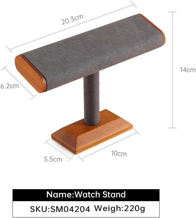T-shape Solid Wood Bracelet Watch Display Stand with Microfiber Jewelry Display Rack Props Bangle Organizer Holder (Dark Gray, Watch Stand2)
