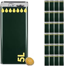 acquaverde | 24 Olive Oil Cans, Green Tin with Drops, Metal, Food Container, 5 Litre Tin with Airtight Cap and Handle