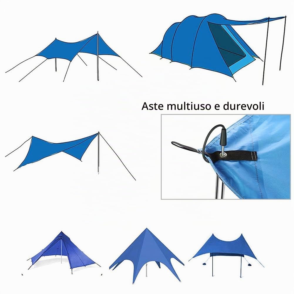 SANLIKE Pali Telescopico per Tenda da Campeggio 200cm, Asta Telescopica per Tenda da Campeggio, Pali di Ricambio per Tenda in Acciaio Inox Palo da Sole a Baldacchino per Spiaggia Montagna Escursione