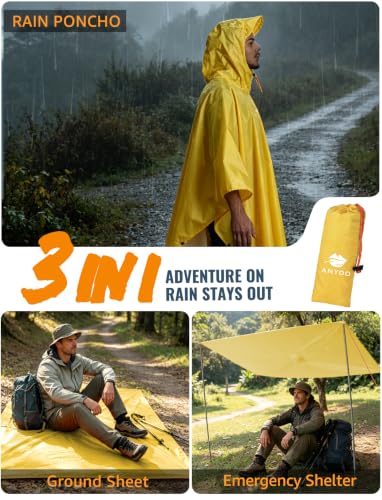 Image of ANYOO Hooded Rain Poncho for Adults Waterproof Lightweight Rain Coat for Men Women Reusable Rain Jacket for Emergency Outdoor