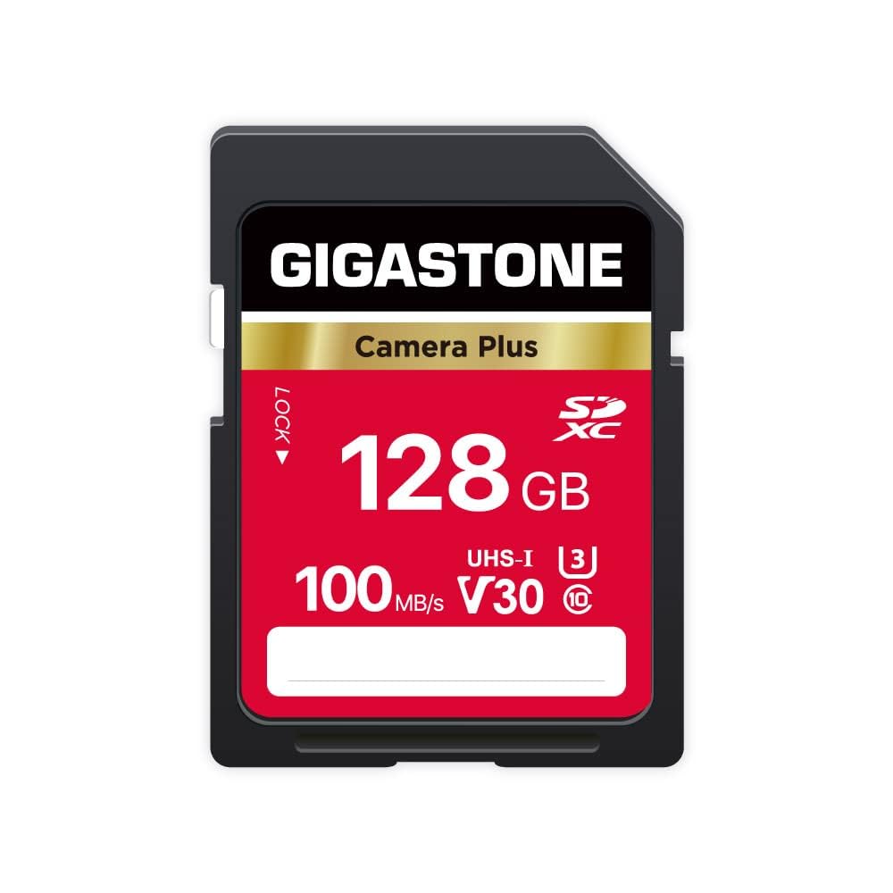 GIGASTONE 128GB SD Card, Camera Plus, UHS-I V30 U3 SDXC Memory Card High Speed UHD Video Speed up to 100MB/s, Compatible with Digital Camera, with 1 Mini case