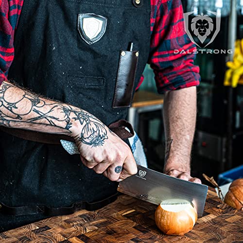 Dalstrong Cleaver Knife - 7 Inch - Frost Fire Series - High Chromium 10Cr15Mov Stainless Steel - Frosted Sandblast Finish - White Honeycomb Handle - Leather Sheath - Nsf Certified #TOP7