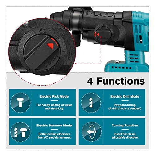 TEMSOOM Drillpro 4-Funktions-bürstenloser kabelloser elektrischer Bohrhammer, wiederaufladbarer Hammer, 26 mm… – Bild 4
