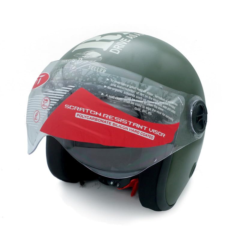 Image of Strong and Durable Stylish matt Finish Full Face Bullet Bike Helmet | Scratch Resistance and Silicone Glass Protection - Green