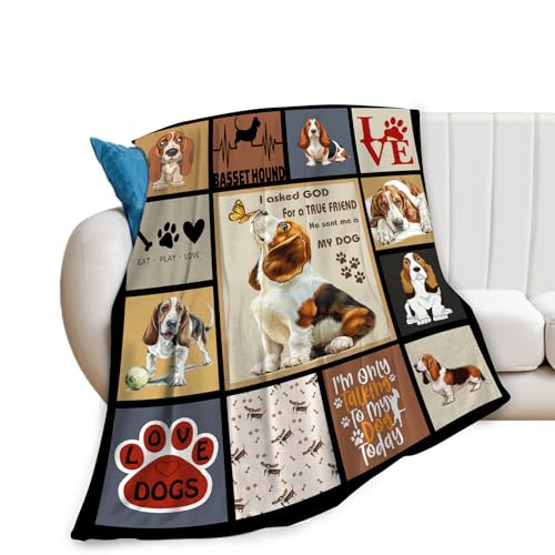 Bonita manta de Basset Hound My Friend The Basset Hounds, manta de regalo para niñas y niños, acogedora, cálida y suave, manta de franela de felpa con animales de peluche, divertida manta de forro