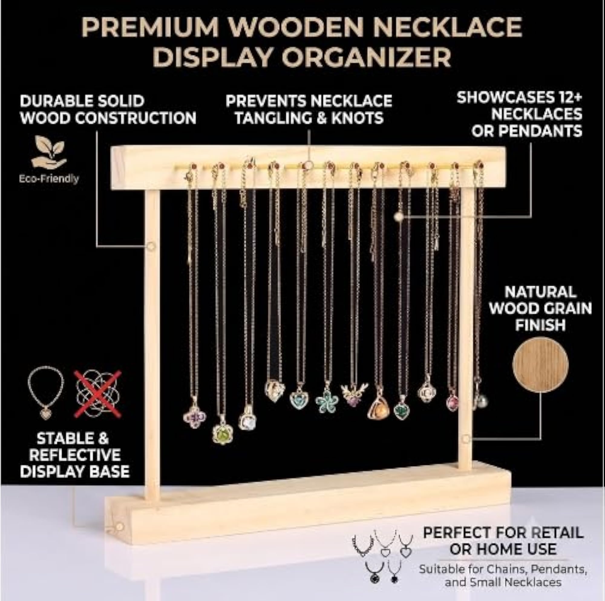 Wooden Necklace Display Stand for Hanging Necklaces
