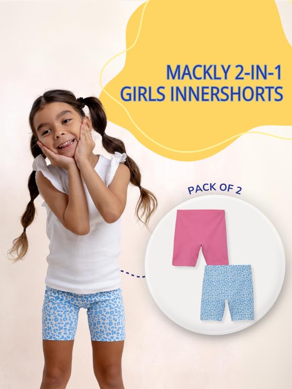 Image of mackly Girls Inner Shorts (Pack of 2) | 2-in-1 Seamless Panty Shorts with Gusset | Soft Breathable Base Layer for Dresses, Skirts