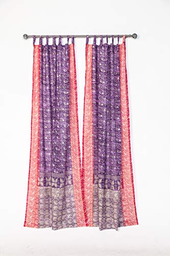 Light-Filtering Sari Colorful Curtains – Boho Curtains, Bed Canopy Panel, Wall Tapestry Or Window Treatment For Bedroom Or Livingroom – Indian Print Curtains + Tote Bag-Purple Haze Collection #TOP7