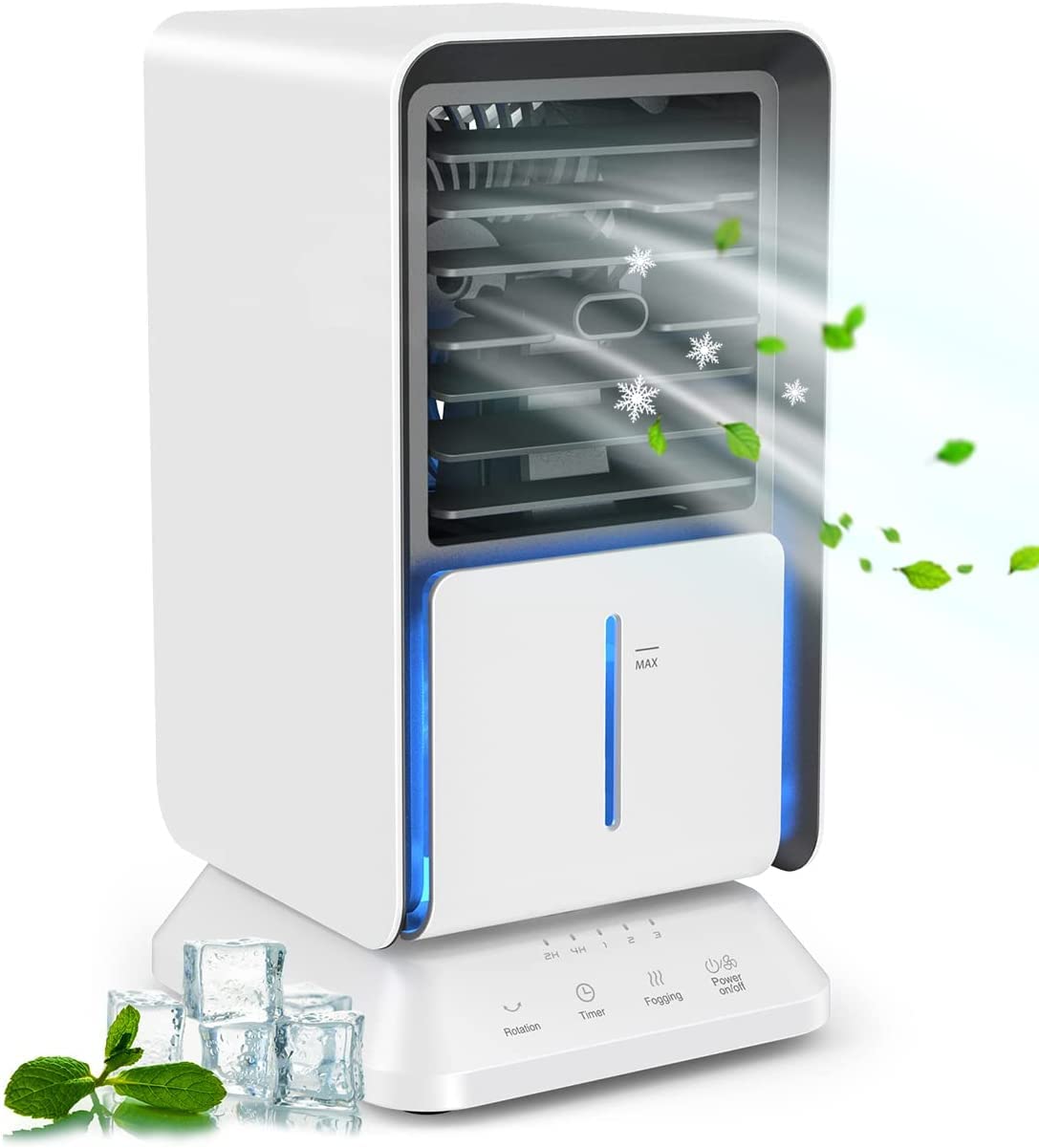 Portable Air Conditioner, Bugbyebye Mini Air Conditioner Oscillating Electric Air Cooler Personal Desk Fan with LED Light,...