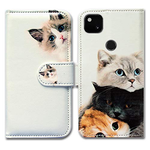 Bcov Google Pixel 4a Case (2020), Cute Brown Cat Leather Flip Wallet Case Cover with Card Slot Holder Kickstand For Google Pixel 4a Phone