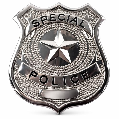 Storm&Lighthouse Adult Silver Police Badge with Star Design Special Police Metal Badge Officer NYPD Cops and Polices Officer NYPD Unisex Polices Accessories Fancy Dress