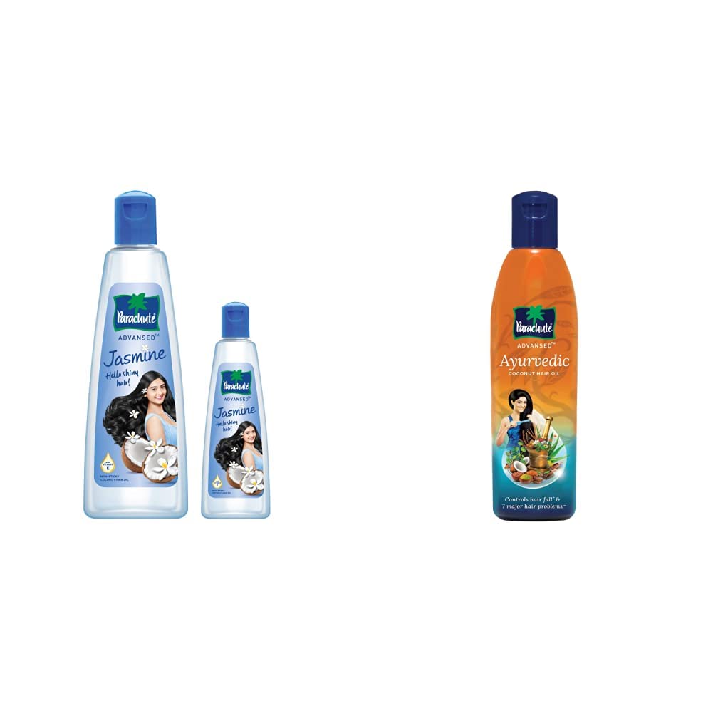 Parachute Advansed Jasmine, Coconut Hair Oil - 400 ml with Free 90 ml pack and Parachute Advansed Ayurvedic Coconut Hair Oil, Hair Oil, Controls Hairfall and 7 Major Hair Problems, 300 ml