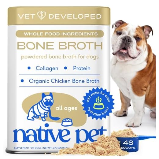 Native Pet Bone Broth for Dogs and Cats - Chicken Bone Broth Powder Dog Food Toppers for Picky Eaters - Provides Extra Nutrition for Joint Strength, Immune Support & Heart Health - 48 Scoops