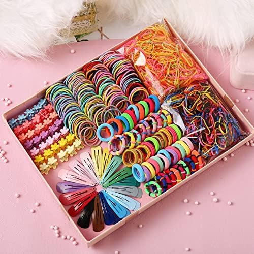 880PCS Hair Accessories Set for Girls Hair Clip Hair Tie Set Elastic Hairbands Rubber Bands Flower Hair Clip Metal Snap Hair Clips for Girs Teens Children