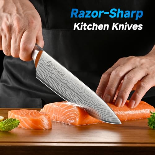 Image of Sunnecko Knife Set with Block and Sharpener, 15 Pcs Kitchen Knife Block Set