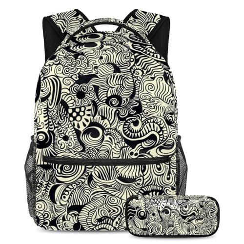 Cartables vintage pour enfant au motif gribouillage original avec trousse large