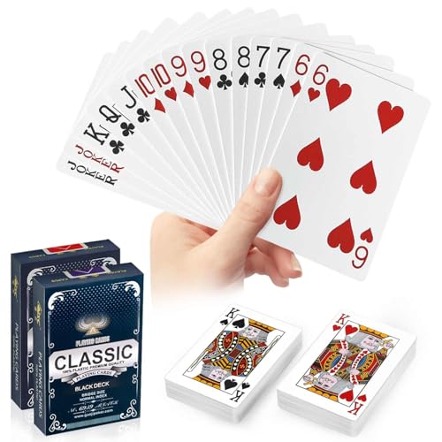 JWENUPDE Waterproof Plastic Playing Cards 2 Pack, Red and Black Poker Cards, Washable & Durable Poker Cards for Tarot, UNO, Blackjack, Canasta Card Games, Perfect for Pool Games, Beach, Camping Games
